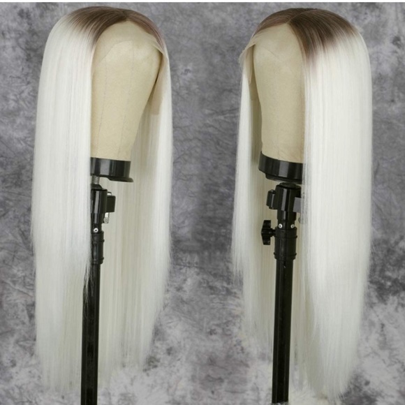 26inch Ombre White Long Straight Lace Front Wig